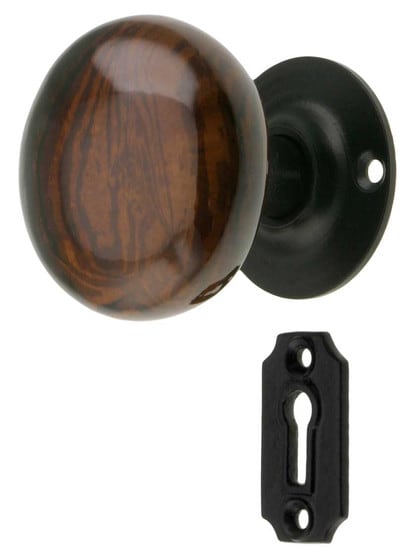 Iron Rosette Mortise Lock Set With Bennington Style Porcelain Knobs in Matte Black.